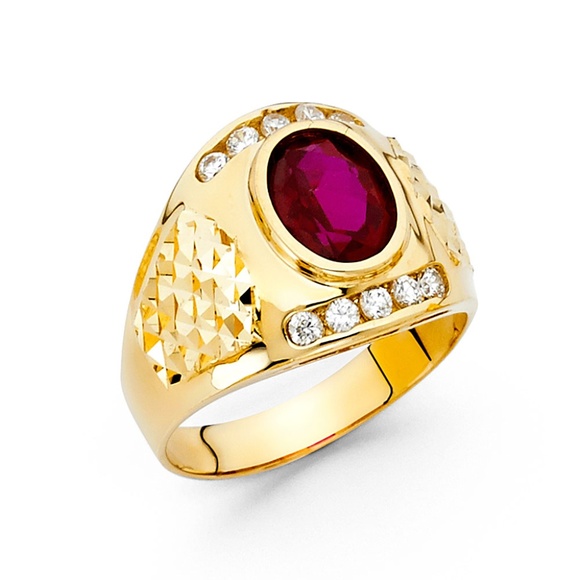 14K Yellow Gold CZ Men's Ring